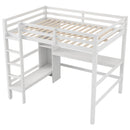 Full Size Loft Bed with Multifunction Shelves and Under-bed Desk, White