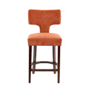 Mid Century Modern Counter Height Bar Stools Set of 2, Farmhouse Linen Fabric Upholstered Accent Chair Curved Backrest with Copper Nails around,Kitchen Chairs with Hardwood Frame, Orange