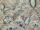 Indian Silk Rug 4x6, Indian Kashmiri Silk Carpet 4 x 6 ft, Vintage Hand Knotted Floral Bird Motifs, Light Pink and Navy Blue, Silk on Cotton