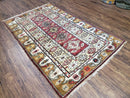 Turkish Caucasian Rug 4x7, Vintage Hand-Knotted Wool Turkish Talish Carpet 4 x 7, Cream, Burnt Orange Carmine Red Area Rug, Bohemian Rug
