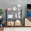 Three Tier Industrial Bookshelf With Rustic Open Metal Frame