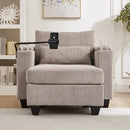 Convertible Chaise Lounge Sofa Chair with USB Ports, Cup Holders, Phone Holder, Storage, Brown Corduroy, 37.4'