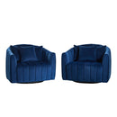 40.35'W Upholstered Oversized 360° Swivel Accent Barrel Chair and Half Cozy Sofa with 3 Pillows, Velvet Channel Tufted Pumpkin-Shape Club Armchair for Living Room, Bedroom, Office, Lounge, Navy