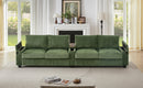 Modern 4-Seater Corduroy Sofa with USB Ports, Hidden Storage Arms, Flip-Top Cup Holders, Green, 133'