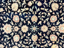 Indo Persian Rug 9x12, Navy Blue and Ivory/Cream, Floral Allover, Wool Vintage Handmade Carpet