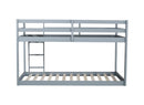 Solid Wooden , Solid Rubber Wooden Twin over Twin Floor Bunk Bed with Ladder ,Upper and Bottom Bed Platforms crafted with Strengthened Slats ,Grey