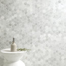 Carrara White Hexagon 12"x12" Polished Marble Mesh-Mounted Mosaic Floor and Wall Tile 2" Hexagon -MSI Collection