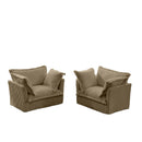 Set of 2 Slipcovered Armchairs,Deep Seat Accent Chair Set for Living Room, Reading Room, Bedroom and Working Spaces,Armchair Sets with Large Soft Pillows,Camel Corduroy Fabric