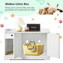 GO Cat Litter Box Enclosure, Litter Box Furniture Hidden with Cat Litter Mat, Indoor Cat House with Storage Drawer Side Table, Farmhouse Style Cat Box Cabinet for Living Room, White