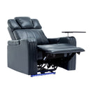 Blue PU Leather Power Recliner Theater Chair with Cooling Cup Holder, Bluetooth Speaker, LED Lights, USB Ports