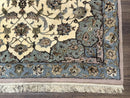 Persian Isfahan Rug 3x5, Fine 310 KPSI, Kork Wool Silk Foundation, Cream & Light Green