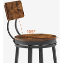 Swivel bar stool set of 2 with backrest, industrial style, metal frame, 29.5" high for dining room. Rustic Brown, 13.4"w x 40.5"h.