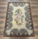 Antique American Hooked Rug 3 x 4.6, Vintage, Floral