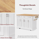 K&K 54inch Large Kitchen Island with Rubber Wood Drop Leaf, Embossed Texture Rolling Kitchen Cart on 4 Wheels with 4 Doors and 3 Drawers, Kitchen Island with Storage for Kitchen, Dining Room,White