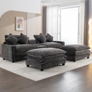 Modern Chenille Upholstered Sectional Sofa with Ottomans, USB Ports, Cup Holders, and Storage in Grey