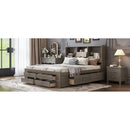 King Size Platform Bed with Storage Headboard and 8 Drawers, Gray