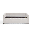 Twin Size Daybed with Trundle Upholstered Sofa Bed, with Vertical Stripes, Linen Fabric, Beige  (82.5'x43'x30')
