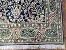 Semi Antique Persian Qum Tree of Life Rug, Hand-Knotted, Wool, Midnight Blue and Tan, Animal Pictorials, Written Poem in Borders, 4' 8" x 7' 8"