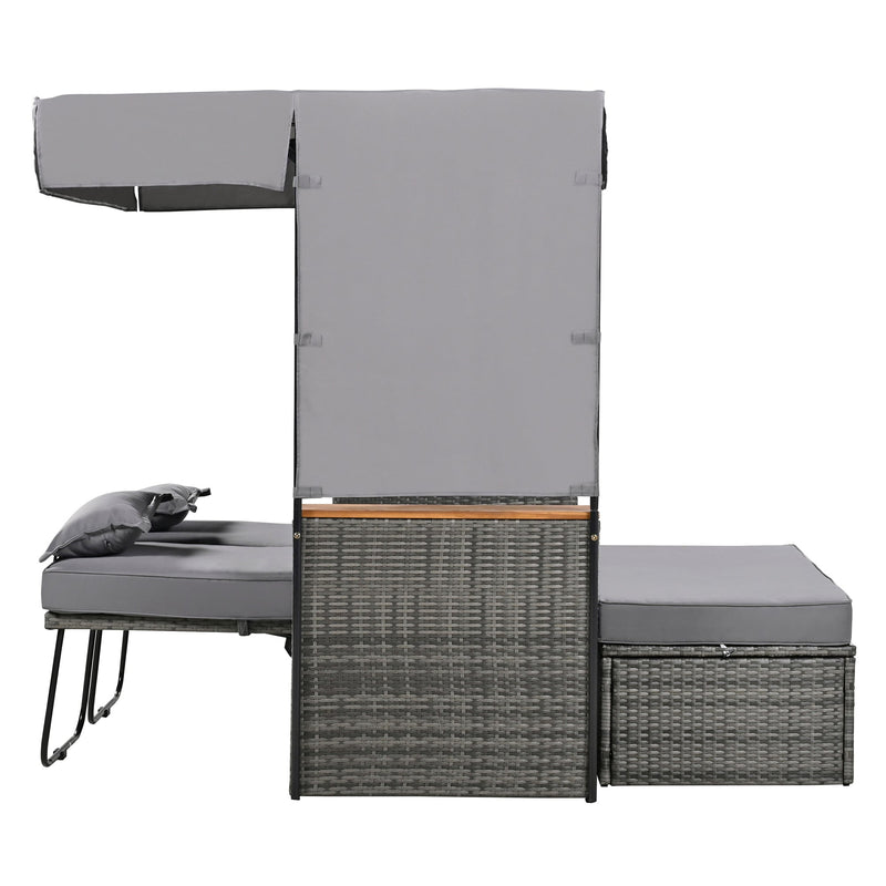 Walker Edison | Outdoor Patio 2-Piece Rattan Chairs and Bench Roof Set