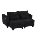 Convertible Chaise Lounge 63' Loveseat Sofa Bed with USB Ports, Cup Holders, Phone Holder & Storage, Black Corduroy