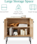 Two Door Rattan Storage Cabinet Natural Finish With Non Scratch Foot Pads For Living Room Hallway Kitchen