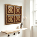 Elegant Embossed Brass Foil Square Teak Wood Wall Panel