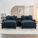 Contemporary Chenille Upholstered Sectional Sofa with Ottomans, USB Ports, Cup Holders & Storage, Blue