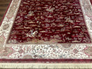 Turkish Silk Rug 8x10, Red & Ivory, Hunting Design, Bamboo Silk, New