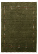 Green Tribal Border Design Hand Loomed Wool Area Rug
