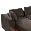 Elegant L-Shaped Sectional Sofa with Chenille Upholstery and Wooden Storage Compartment, Brown