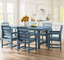 7 Piece Patio Dining Set Outdoor HDPE Table Blue Chairs