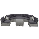 Elegant Patio Furniture Set Outdoor Daybed Rattan Sectional with Cushions and Center Table, Grey, Iron + Rattan