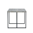 Table and chair set. Modern minimalist grey marble textured MDF dining table with metal frame. Comes with 6 chairs with PU cushions and black metal legs.