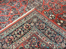 Square Persian Sarouk Rug 11x11 ft, Rare Size, Hand Knotted Wool Floral Allover Red Persian Carpet, Handmade Antique Rug