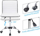 Mid Back Vanity Chair White PU Leather Swivel Office Chair