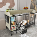 Large pet cage with storage rack, drawers with stainless steel food and water basin, made of iron frame and MDF material, sturdy, exquisite, and practical (black+beige)
