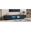 TV Stand with Fluted tempered Glass Doors for TVs Up to 95", Functional Media Console with Arched Cabinet Doors, Entertainment Center with APP-Controlled LED Light for Living Room, Black