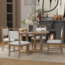 5-Piece Retro Dining Set, Round Table Top with Radial Wood Grain Design and 4 Upholstered Chairs for Dining Room and Kitchen (Natural Wood Wash)