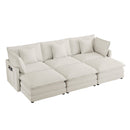 Modern Modular Sofa Couch Upholstered in Corduroy with Side Storage and Movable Ottomans, Beige, 112.6'