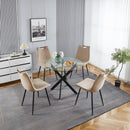 1+4,5pieces dining set, Table metal leg Mid-century Dining Table for 4-6 people With glass Table Top, Pedestal Dining Table, End Table Leisure Coffee Table