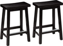 Solid Wood Saddle Bar Stool Counter Height Set 2 Black 24In