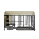 Large pet cage with storage rack, drawers with stainless steel food and water basin, made of iron frame and MDF material, sturdy, exquisite, and practical (black+beige)