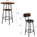 Three-piece round dining table, two-level small dining table with storage, bar table, two upholstered bar chairs with backrest, suitable for restaurants, cafes, bars.