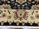 Indo Persian Rug 10x14, Wool Handmade Room Sized Floral Oriental Carpet, Indian Mahal Flatweave Rug, Black Beige