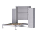 Queen Size Murphy Bed, Wooden Queen Wall Bed with 2 Wardrobe and Storage Shelf, Multifunctional Foldable Platform Bedframe for Guest-Room, Bedroom, Gray