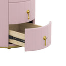 Upholstered Nightstand with 3 Drawers, Round Bedside Table with Metal Handles,Marbling Stickers Top Night Table for Bedroom, Fully Assembled Except Handles, Pink