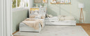 L-Shaped Combination Twin Bed with Trundle and Drawer,3-in-1 Low Corner Platform Bed Linked with Built-in Desk and Led Downlight, White