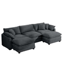 Modern Oversized Modular Cushion Sofa with Ottoman, Grey Corduroy L-Shaped Low Back Deep Seating Sofa Set