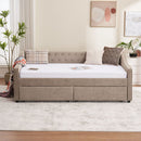 Twin Size Upholstered Daybed with Storage Drawers, Solid Wood Sofábed Bed Frame with Velvet Fabric & Wood Slat Support for Bedroom, Living Room, Office,Light Grey