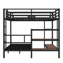 Queen Over Twin Bunk Bed with storage area on upper bed, lower bed with hangers and shelves, Space-Saving/Noise Reduced,black